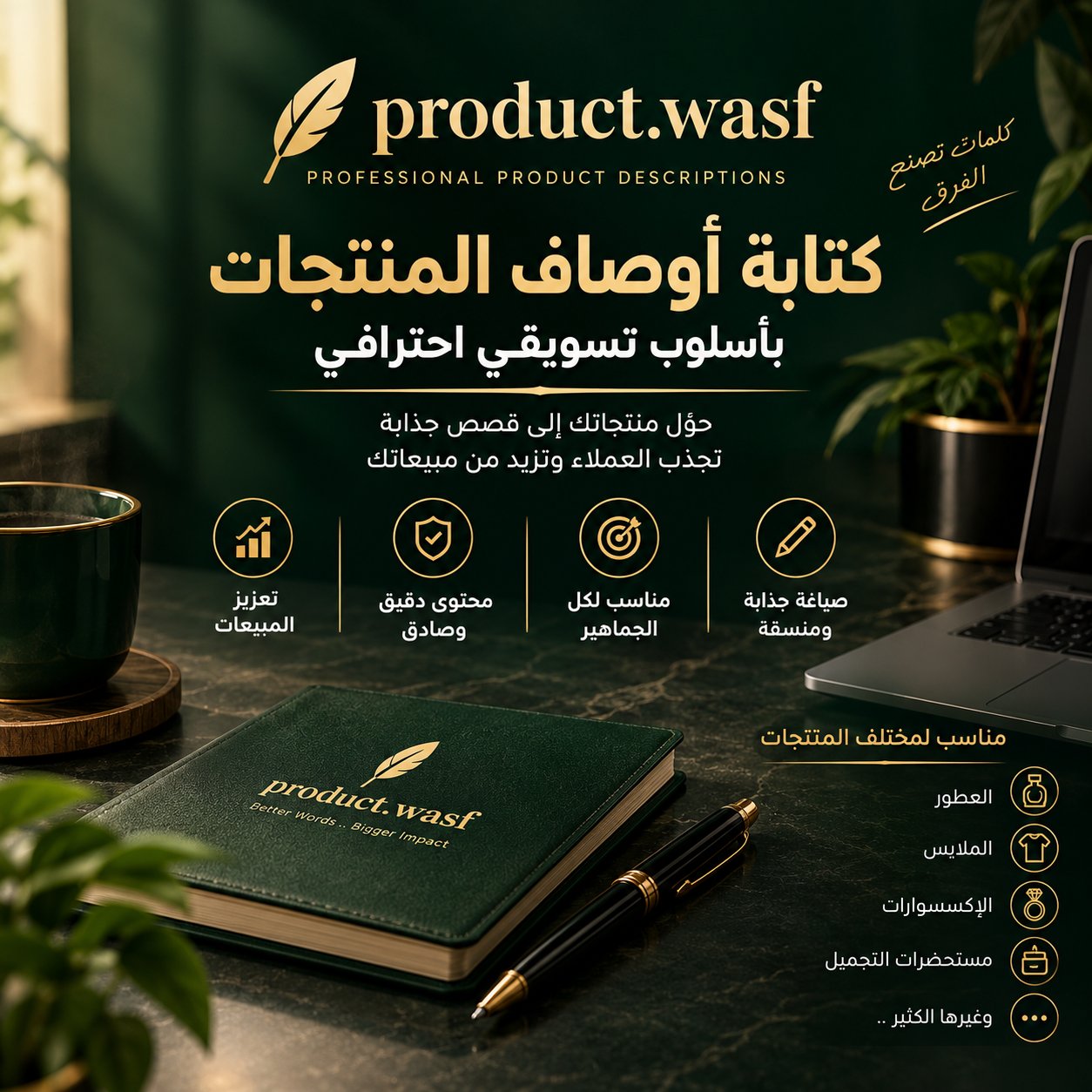 سأكتب أوصافاً تسويقية احترافية وجذابة لمنتجات متجرك