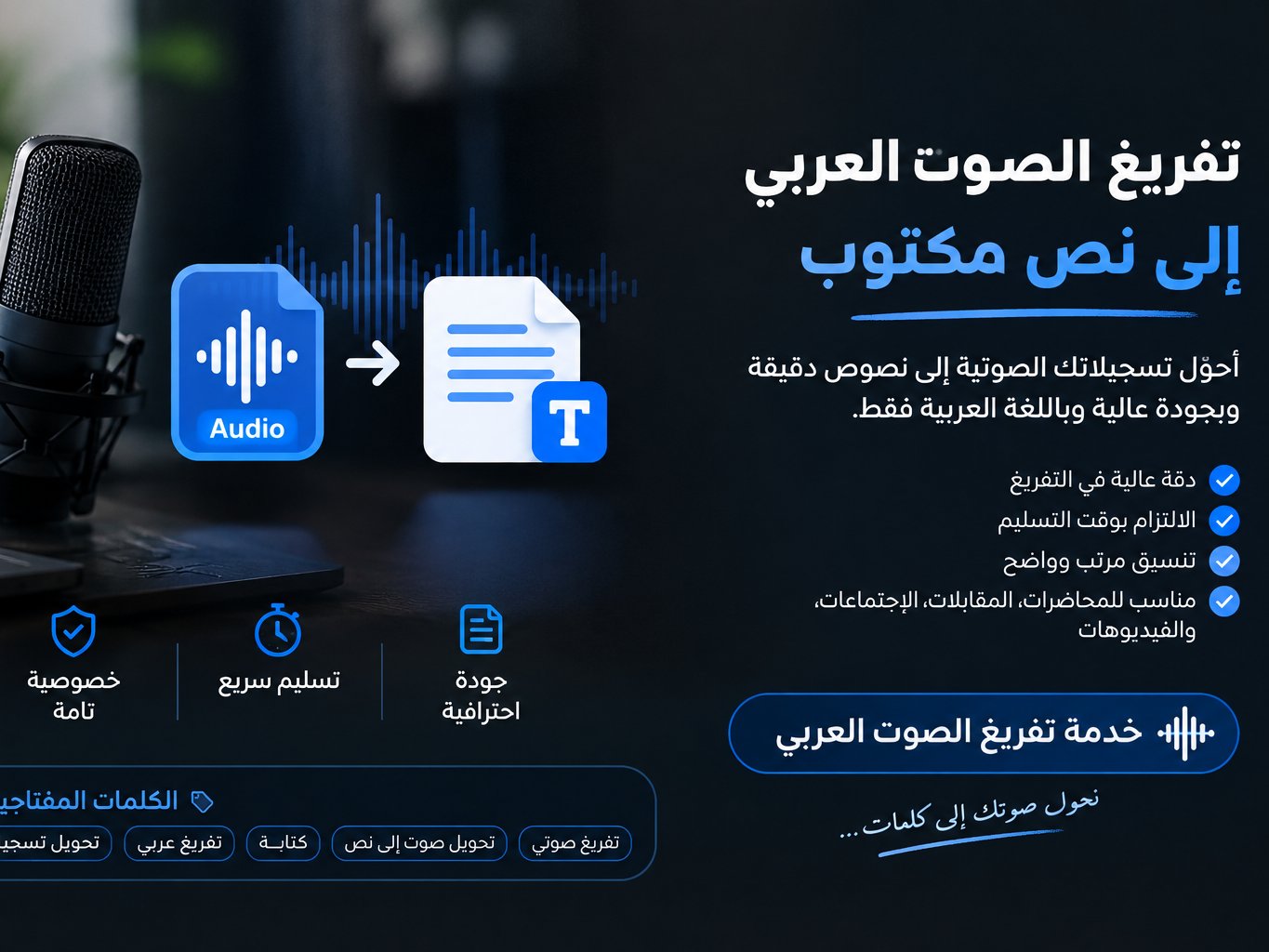 تفريغ صوت عربي دقيق وسريع