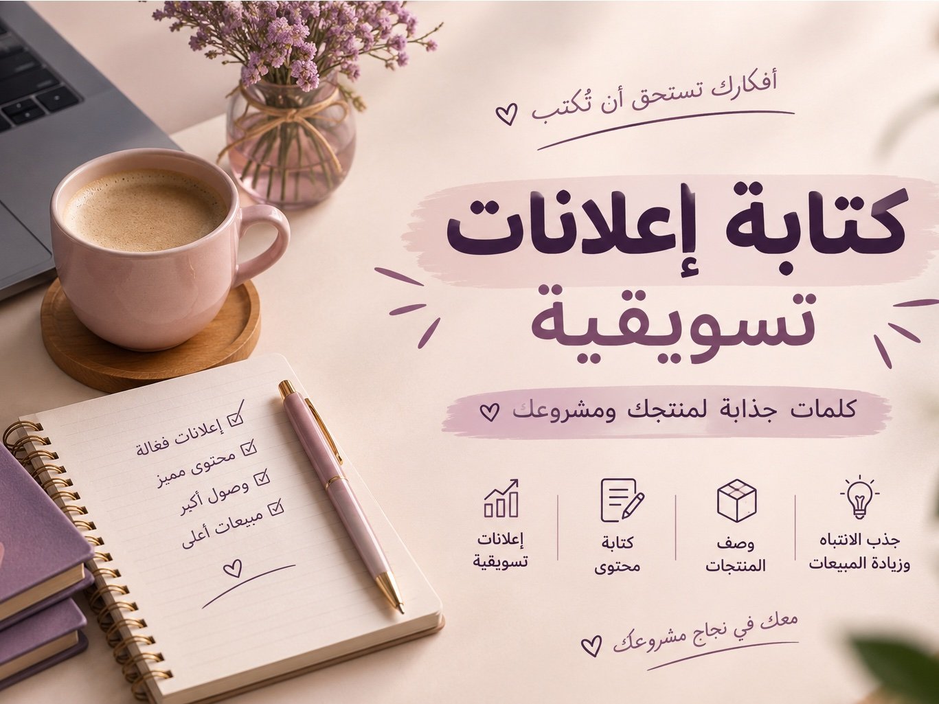 سأكتب لك إعلاناً تسويقياً جذاباً لمنتجك أو مشروعك باللغة العربية