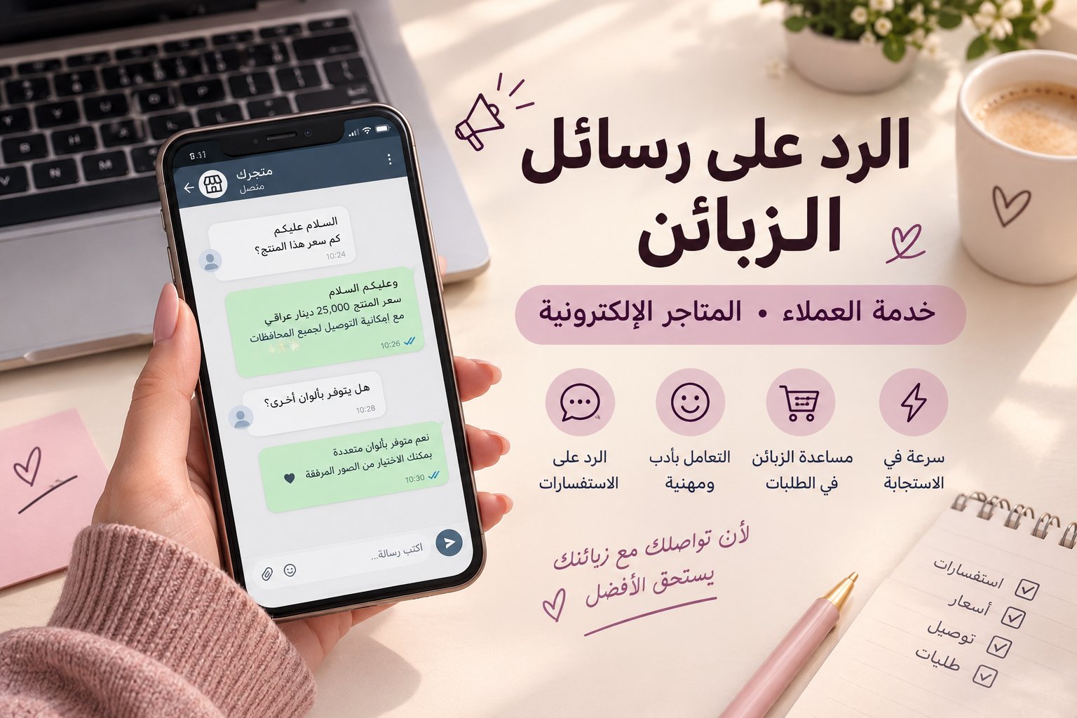الرد على رسائل زبائن المتاجر باللغة العربية