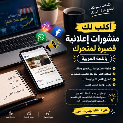 أكتب لك منشورات إعلانية قصيرة لمتجرك باللغة العربية