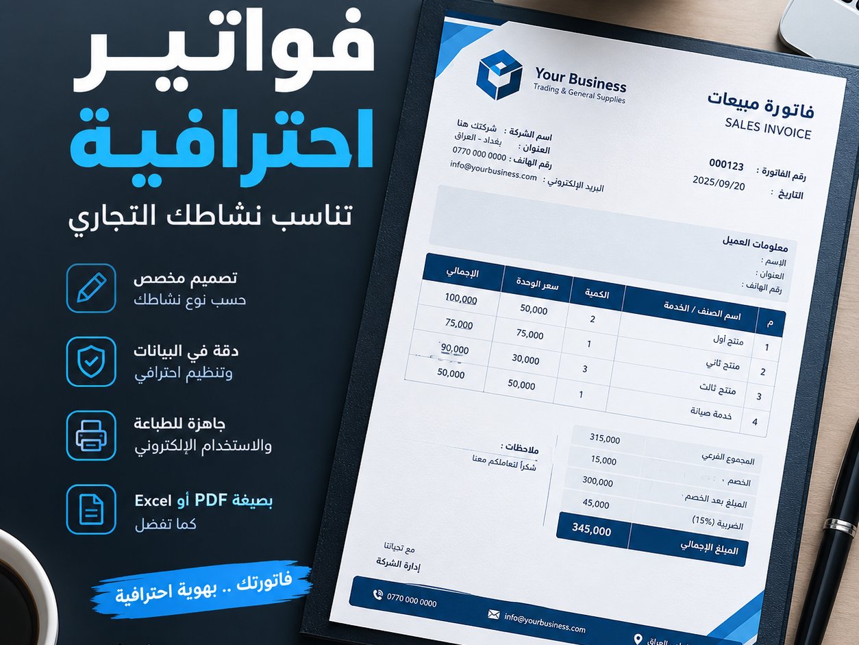 تصميم فاتورة احترافية مخصصة لنشاطك التجاري