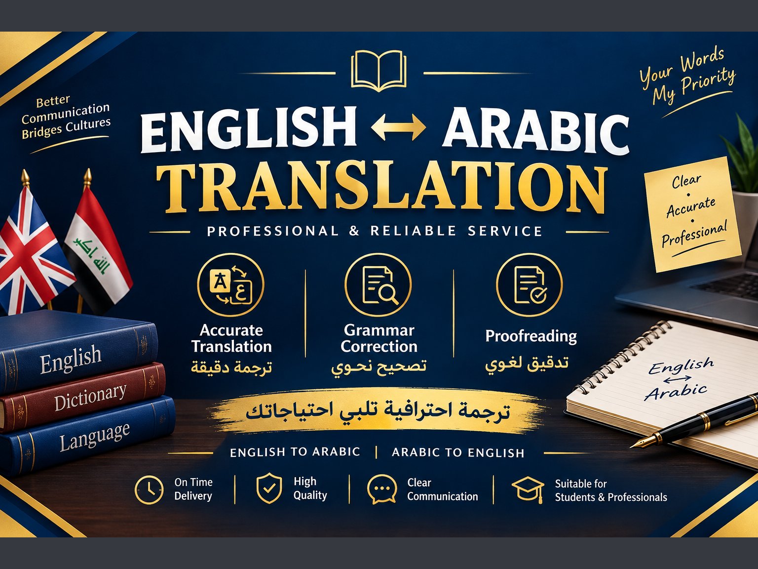 سأترجم لك النصوص من الإنجليزية إلى العربية وبالعكس بدقة، صورة 1 من 2