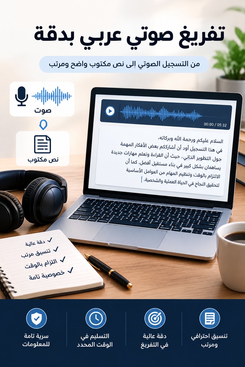 تفريغ صوتي عربي دقيق