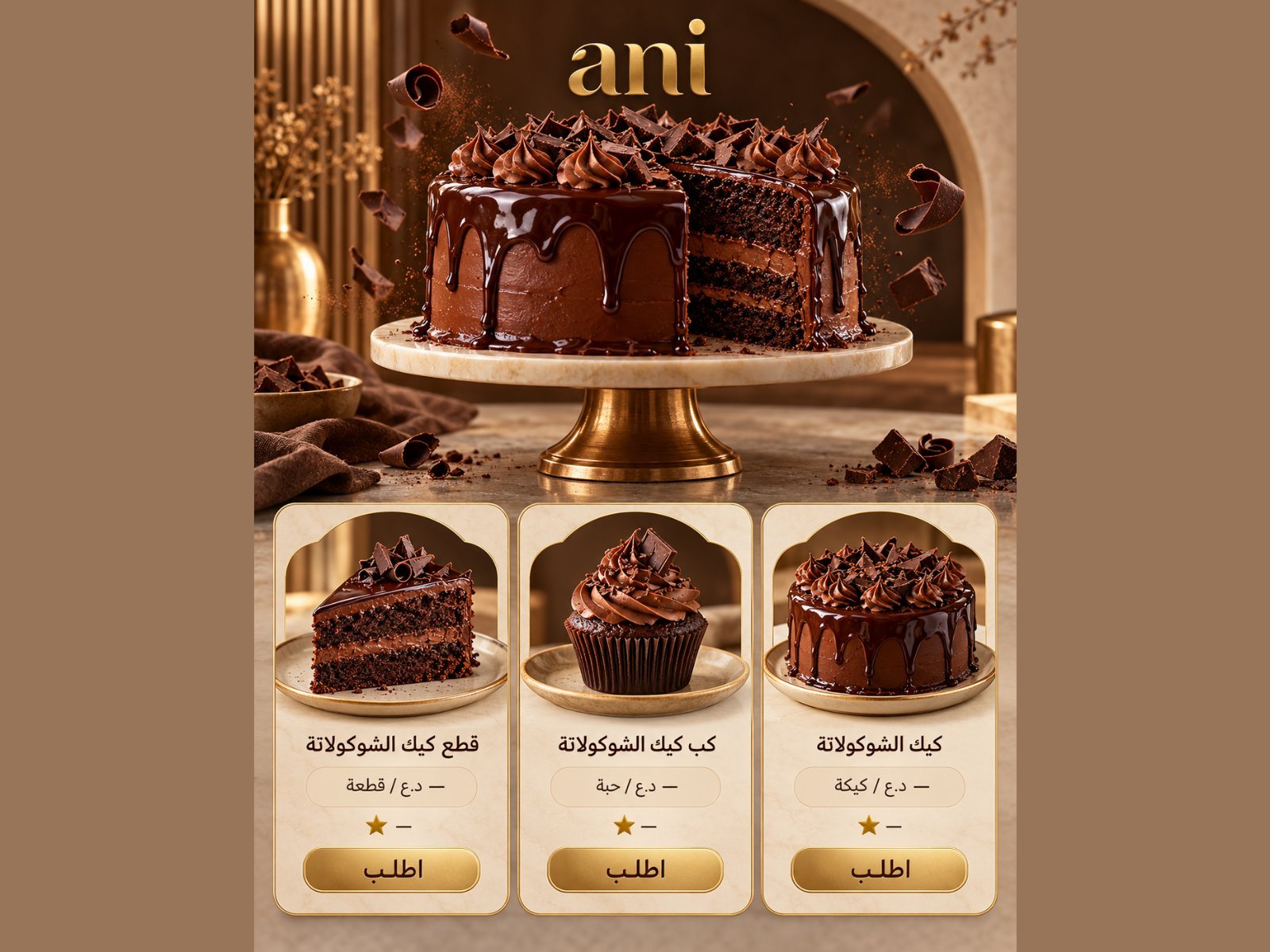تصميم إعلان كيك باسم محلّك وشعارك