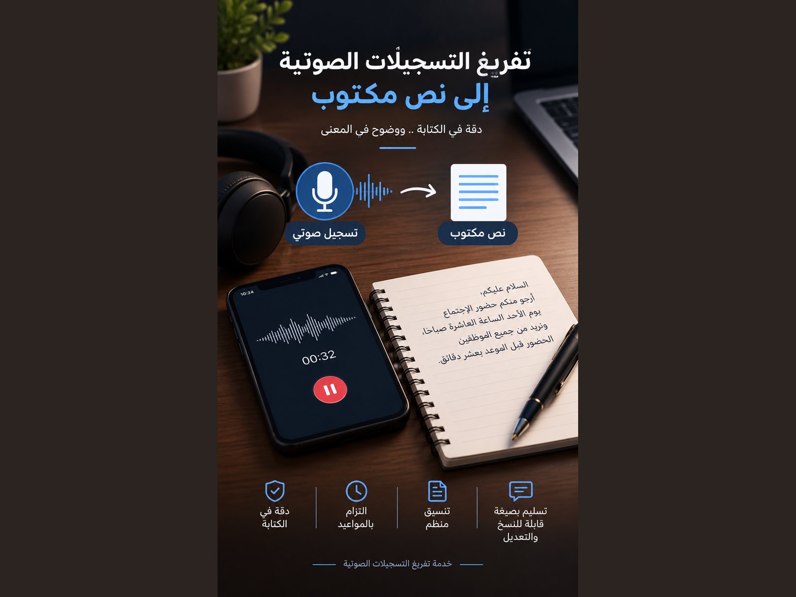تفريغ التسجيلات الصوتية العربية إلى نص مكتوب
