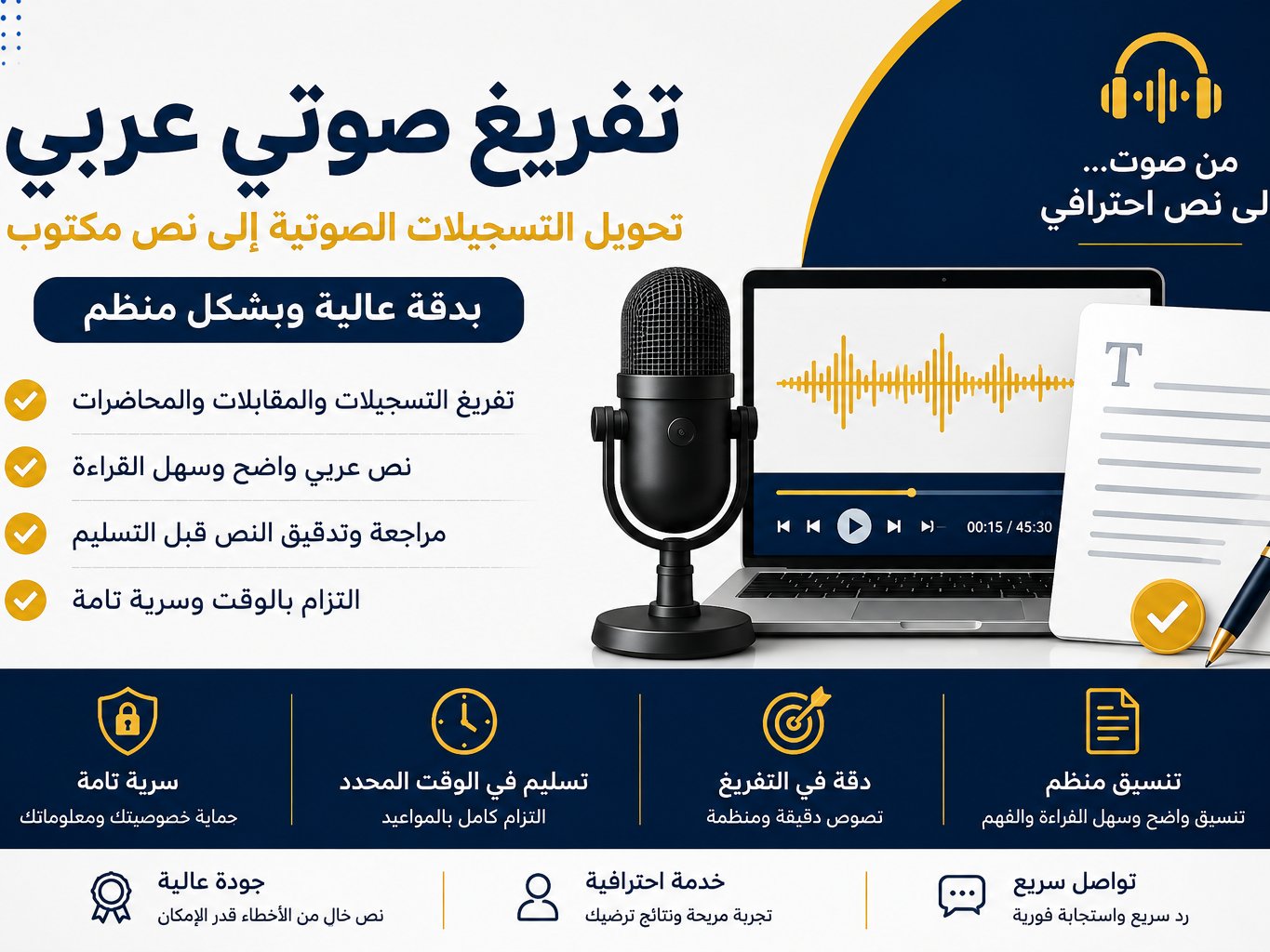 سأفرغ تسجيلات صوتية عربية إلى نص مكتوب ومنظم