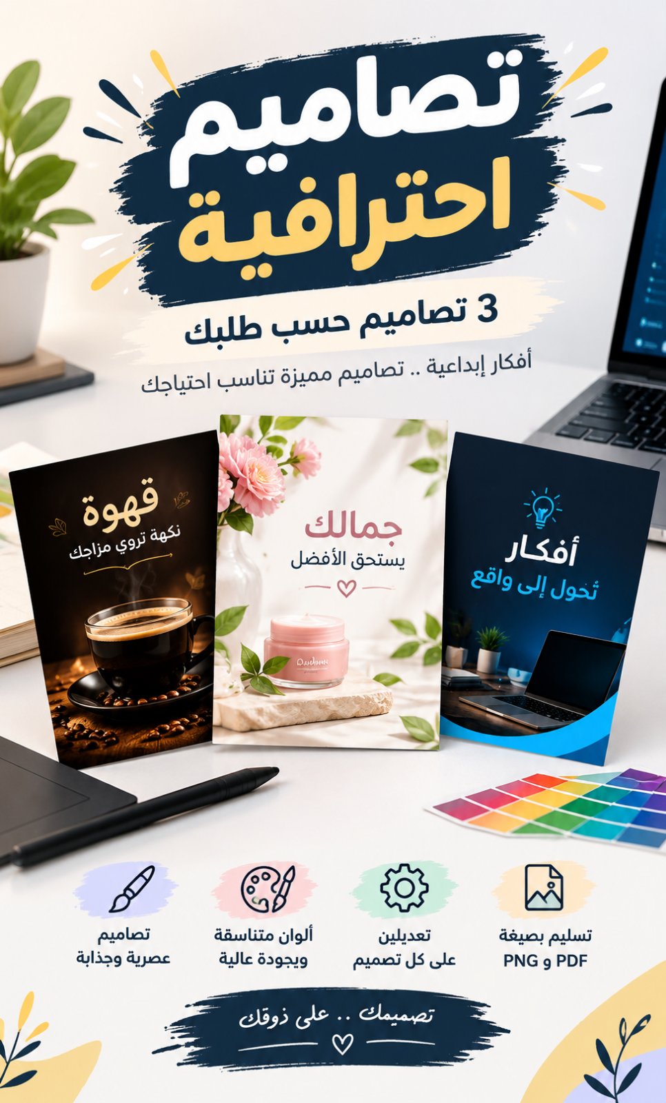 تصميم 3 تصاميم احترافية حسب طلبك