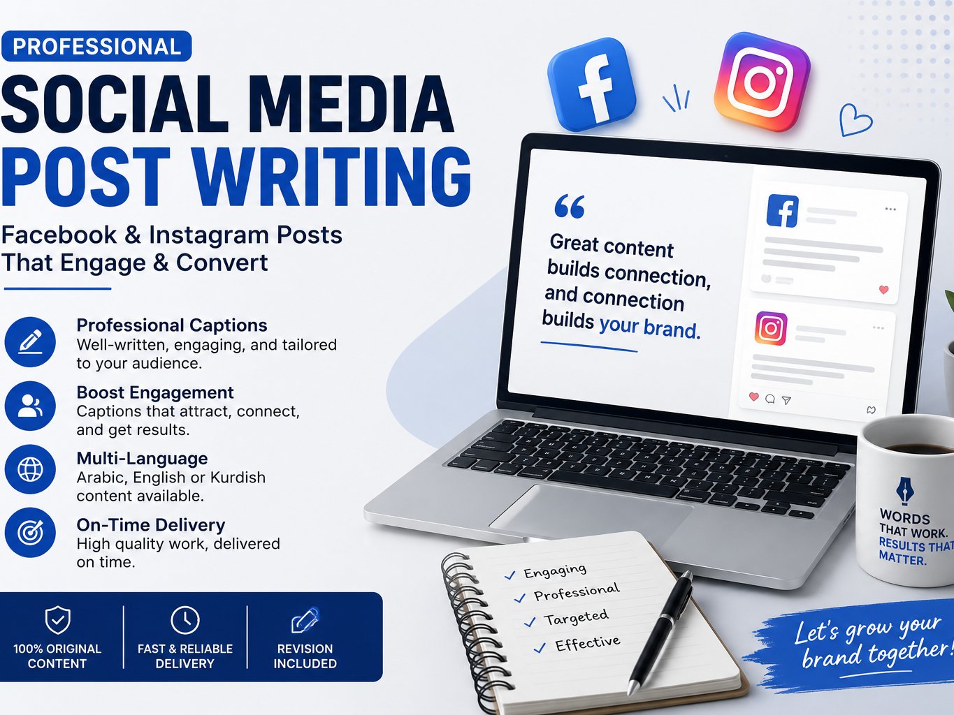 I will write professional Facebook and Instagram posts in Arabic, image 1 of 2