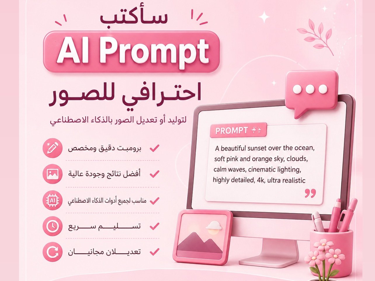 سأكتب برومبت احترافي لتوليد أو تعديل الصور بالذكاء الاصطناعي