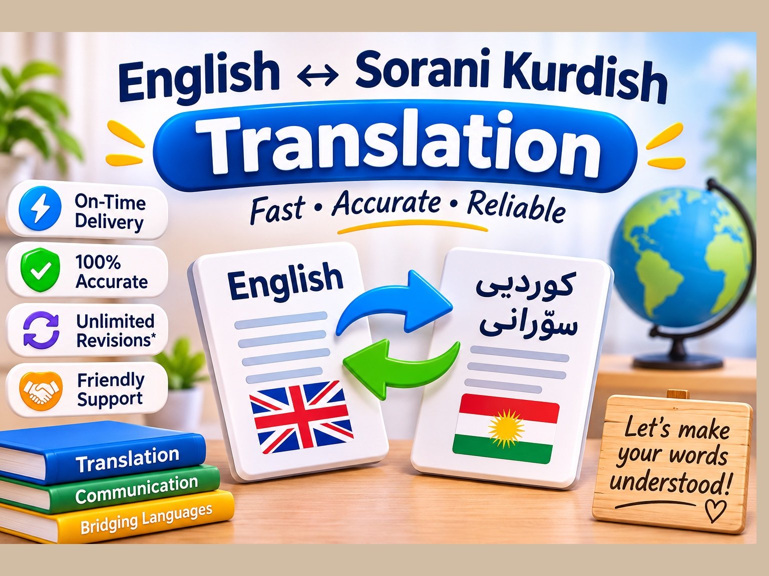I will translate English to Sorani Kurdish and Sorani Kurdish to English