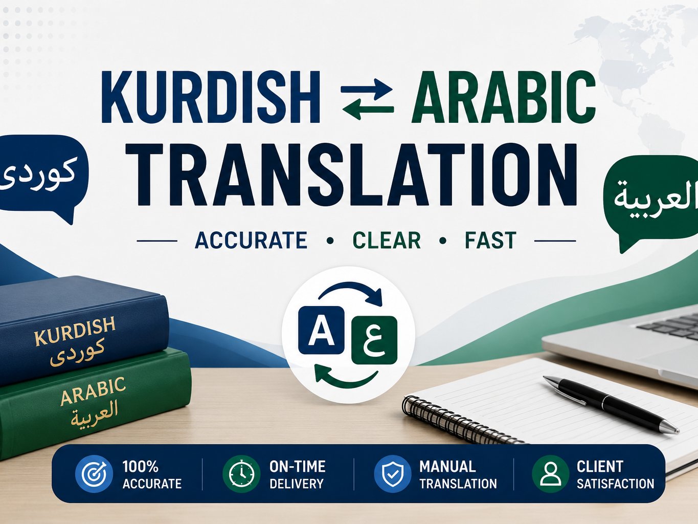 I will translate Kurdish to Arabic and Arabic to Kurdish accurately