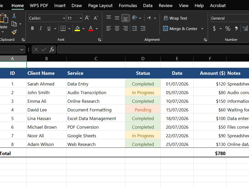 I provide accurate data entry, Excel, Word, Google Sheets, and research with reliable support.