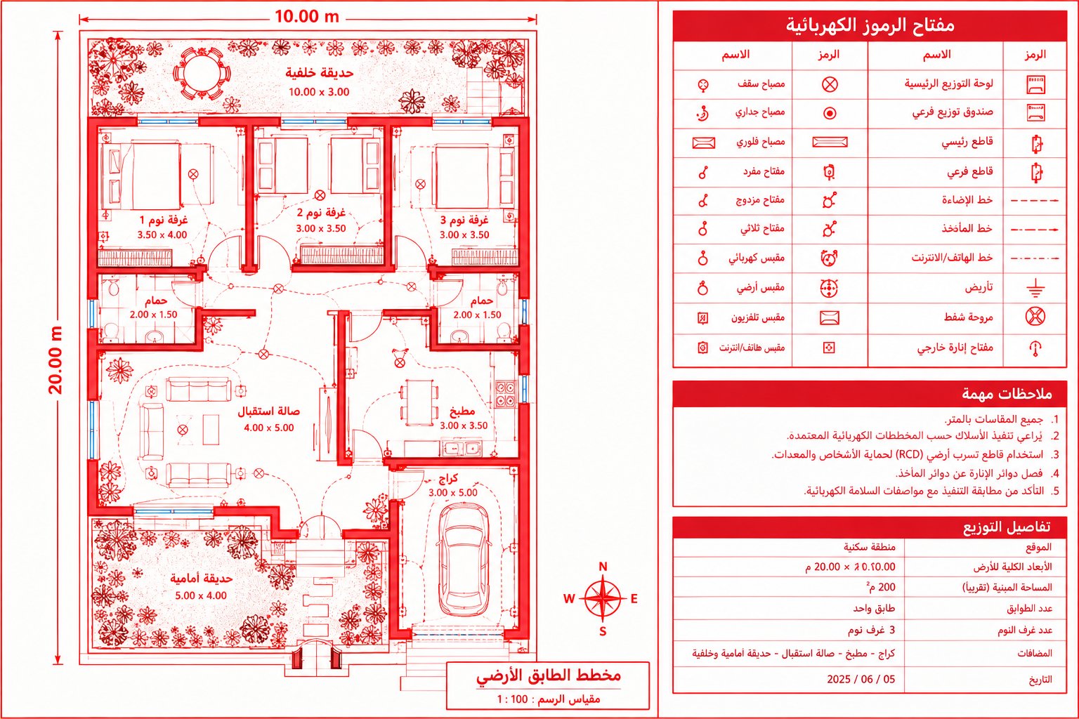 سأصمم لك خريطة منزل وخريطة كهرباء