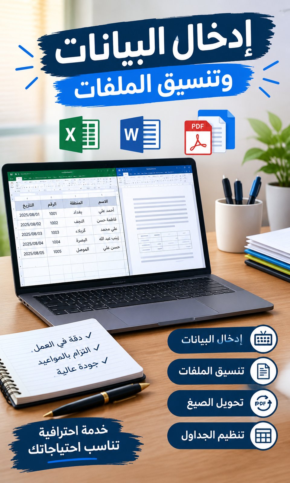 إدخال البيانات وتنسيق الملفات بدقة