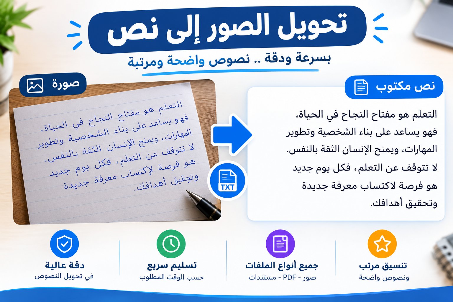 ساقوم  بتحويل الصور  و الملفات الى نص مكتوب بدقة