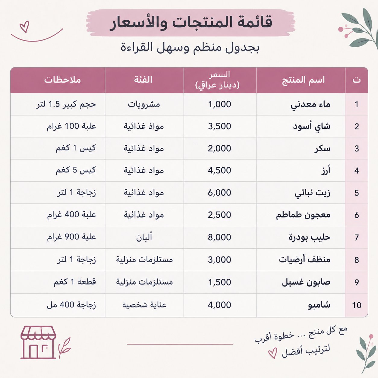 ترتيب أسماء المنتجات وأسعارها للمحلات، صورة 1 من 3