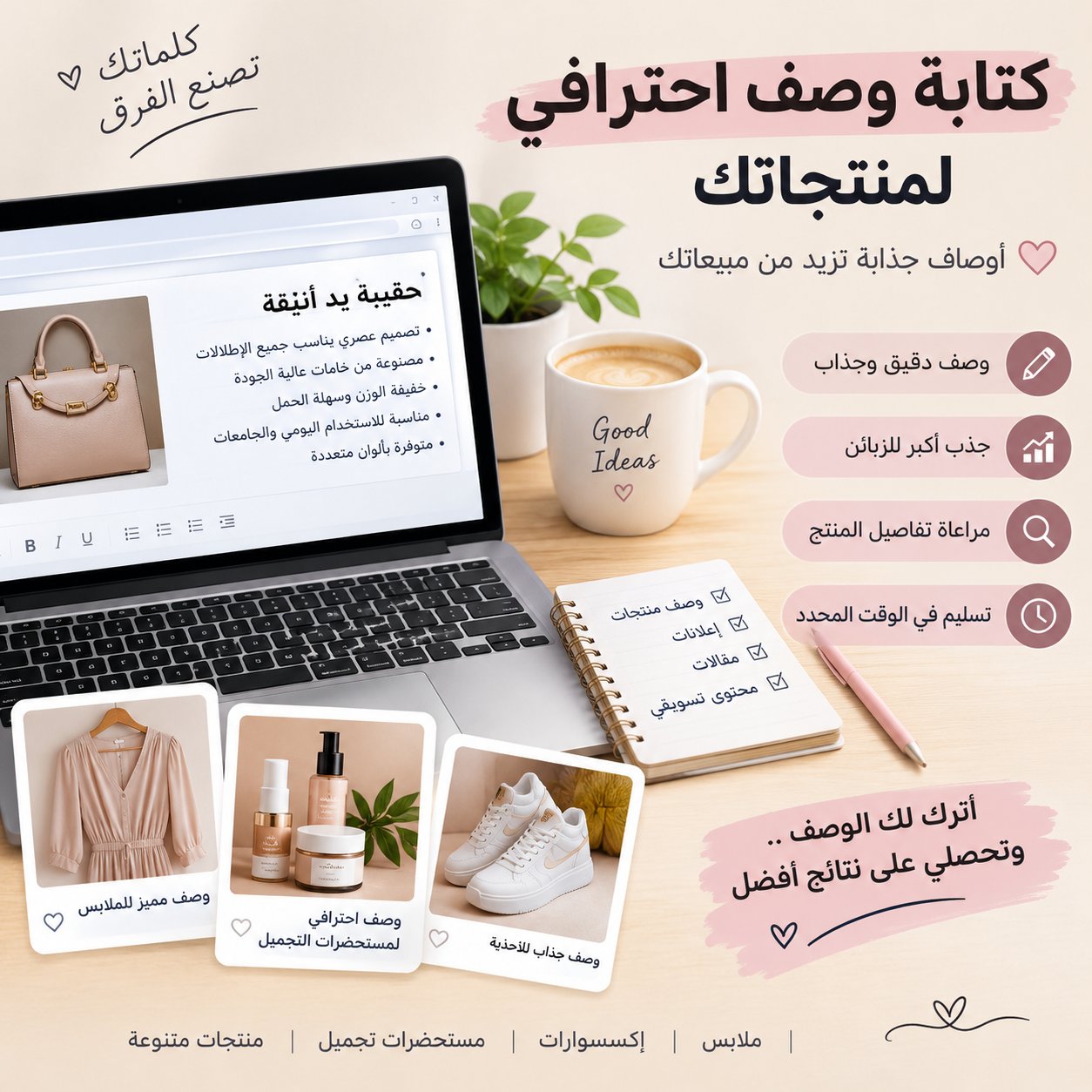 أكتب وصفًا جذابًا لمنتجاتك باللغة العربية