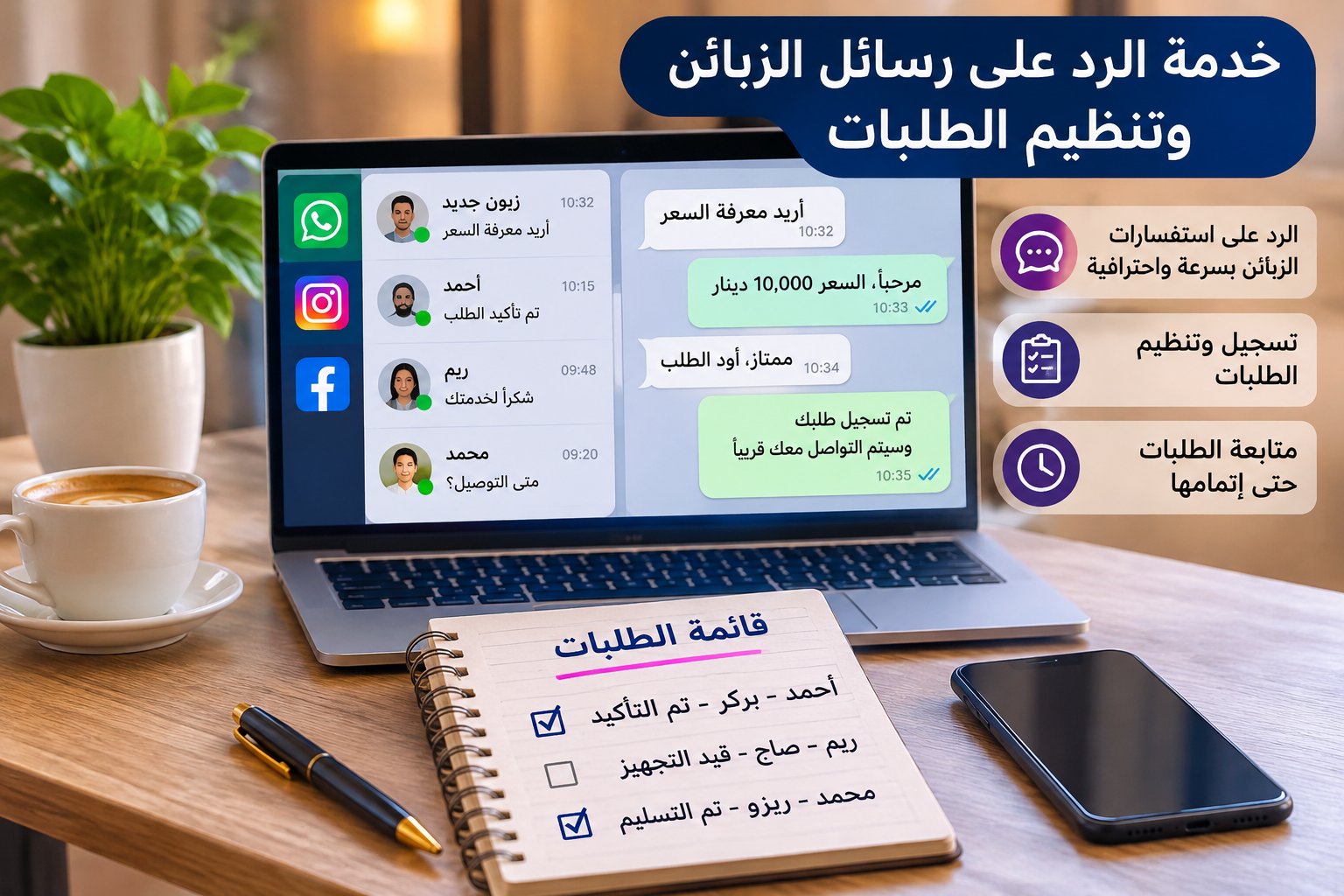 الرد على رسائل الزبائن وتنظيم الطلبات, image 1 of 2