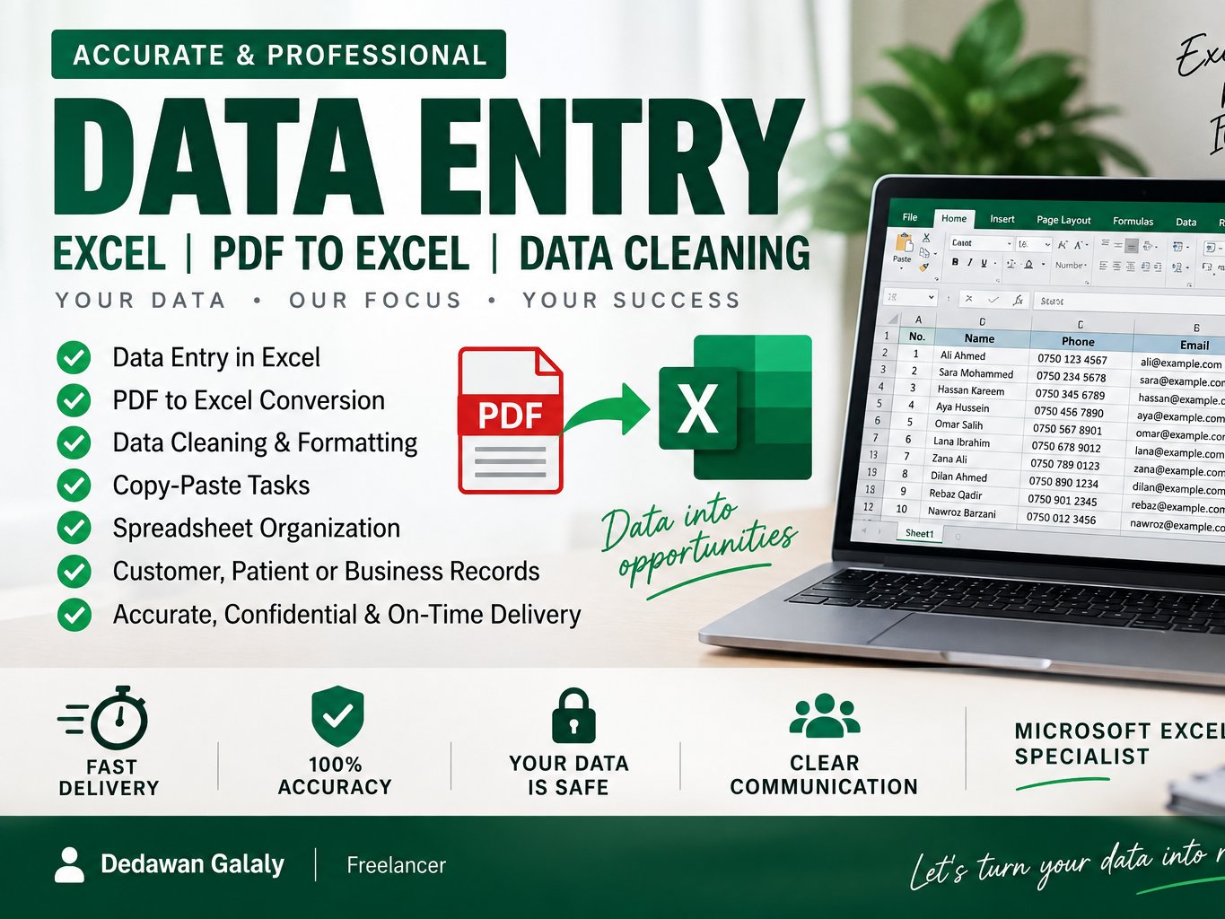 I will do accurate data entry, Excel formatting and PDF to Excel conversion