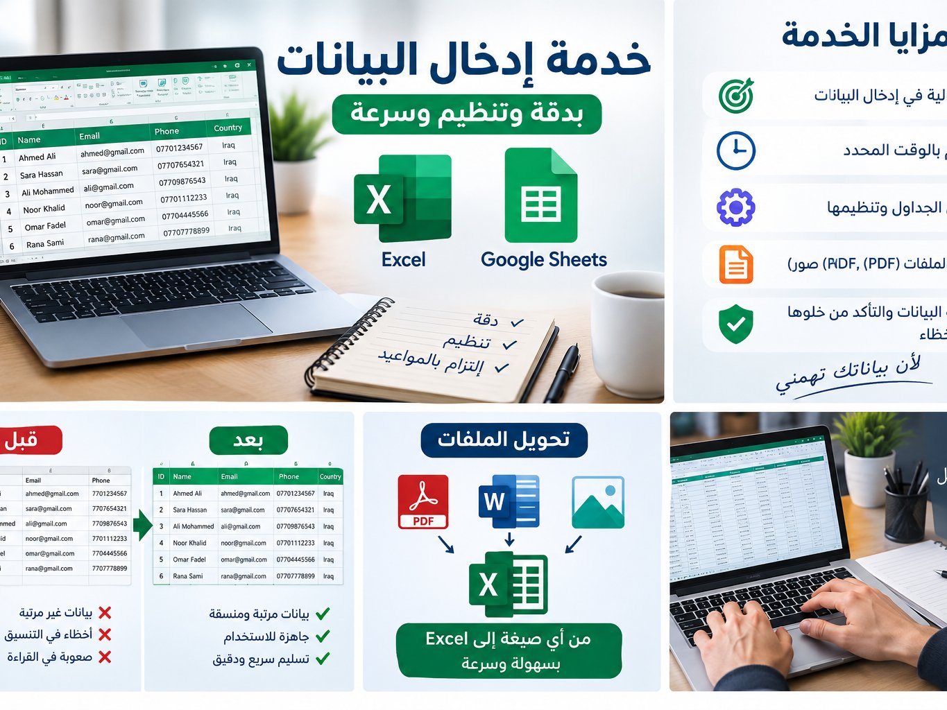 سأقوم بإدخال البيانات ونسخ النصوص بدقة واحترافية