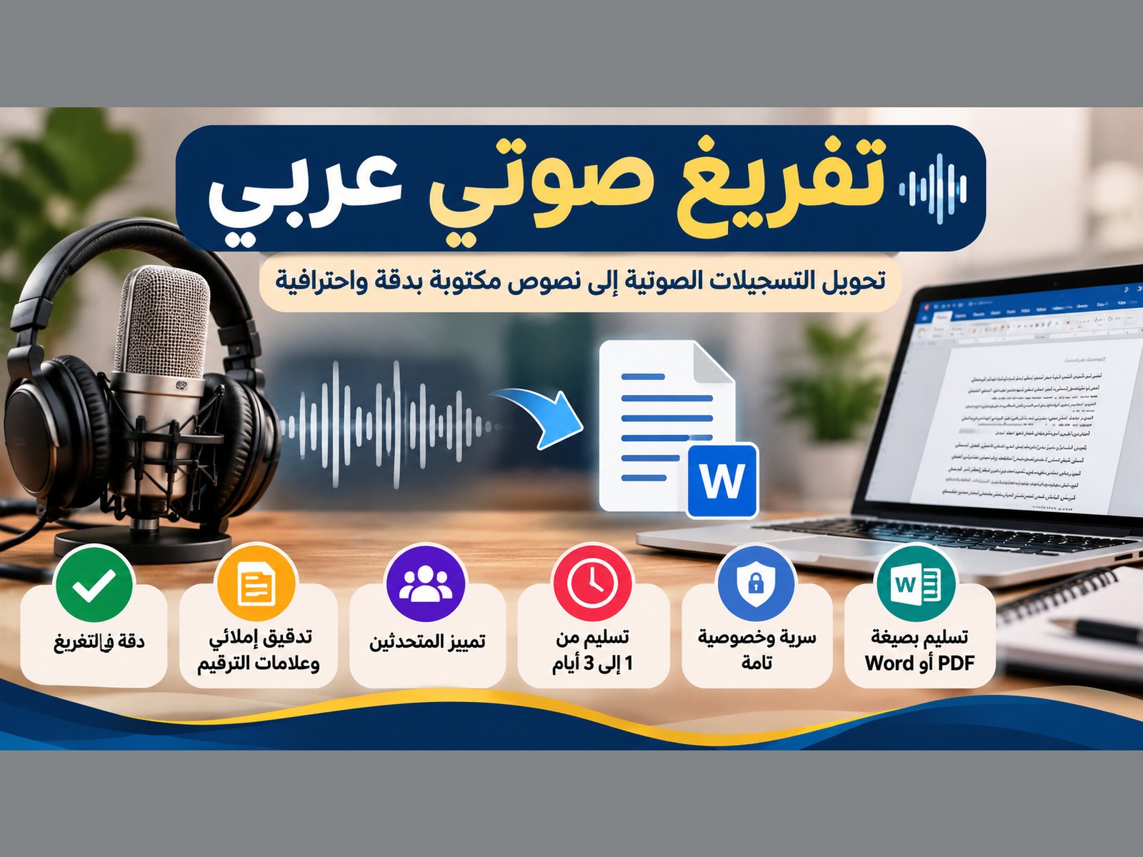 تفريغ صوتي عربي احترافي | تحويل التسجيلات إلى نصوص دقيقة ومنسقة