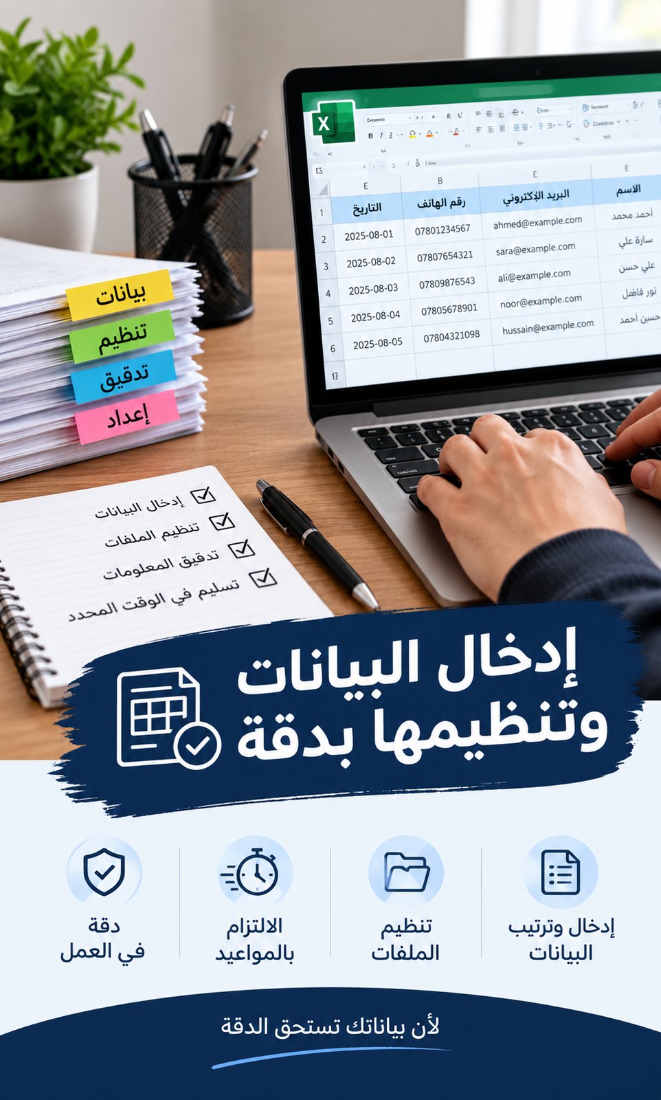 إدخال البيانات وتنظيمها بدقة