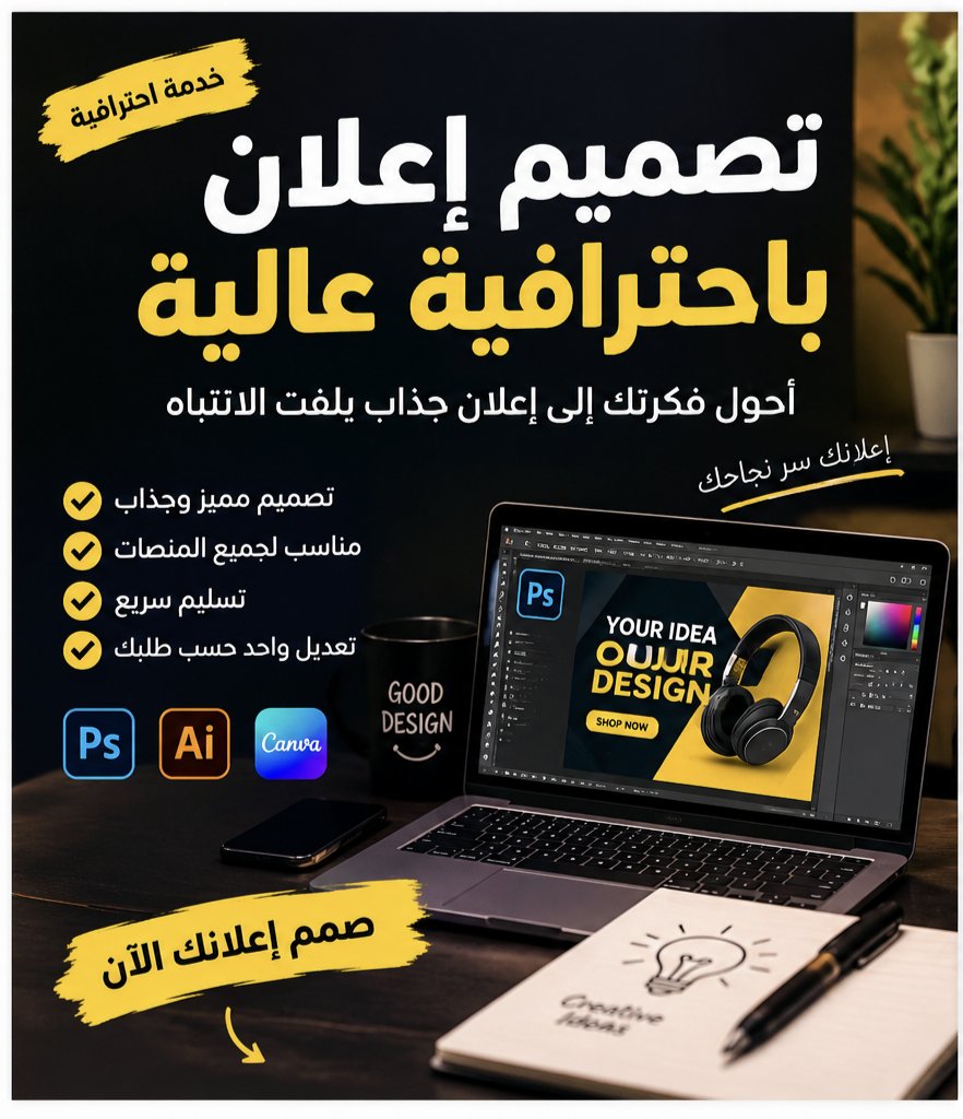 سأكتب لك إعلانات احترافية للمحلات التجارية باللغة العربية، صورة ١ من ٣