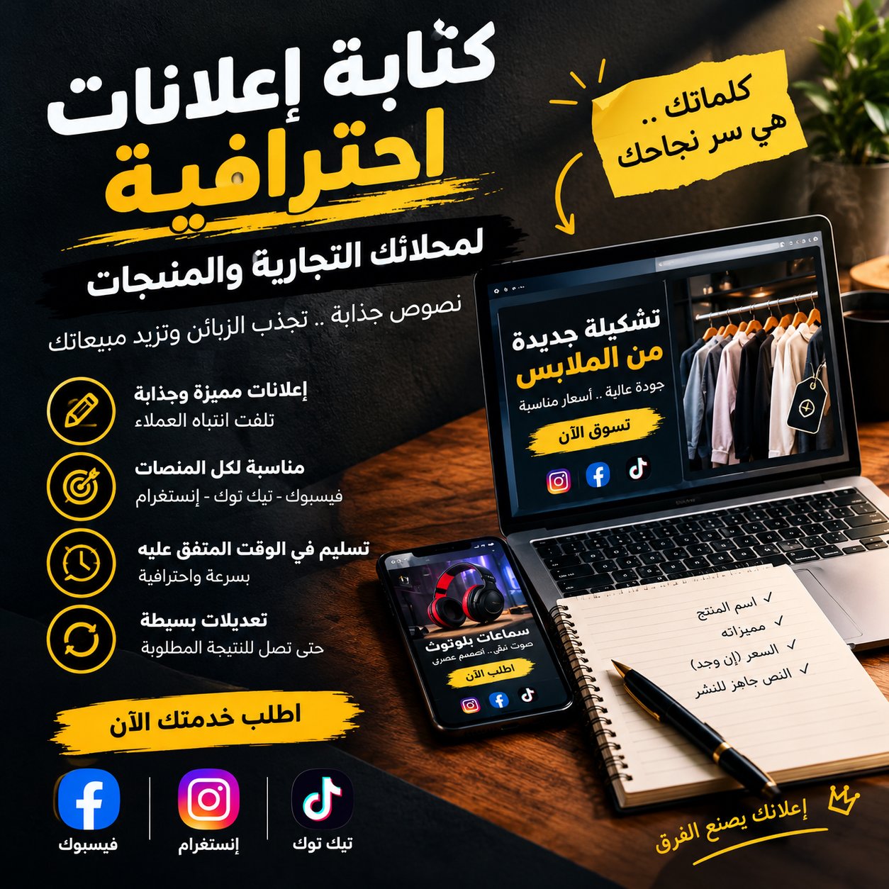 سأكتب لك إعلانات احترافية للمحلات التجارية باللغة العربية، صورة ٢ من ٣