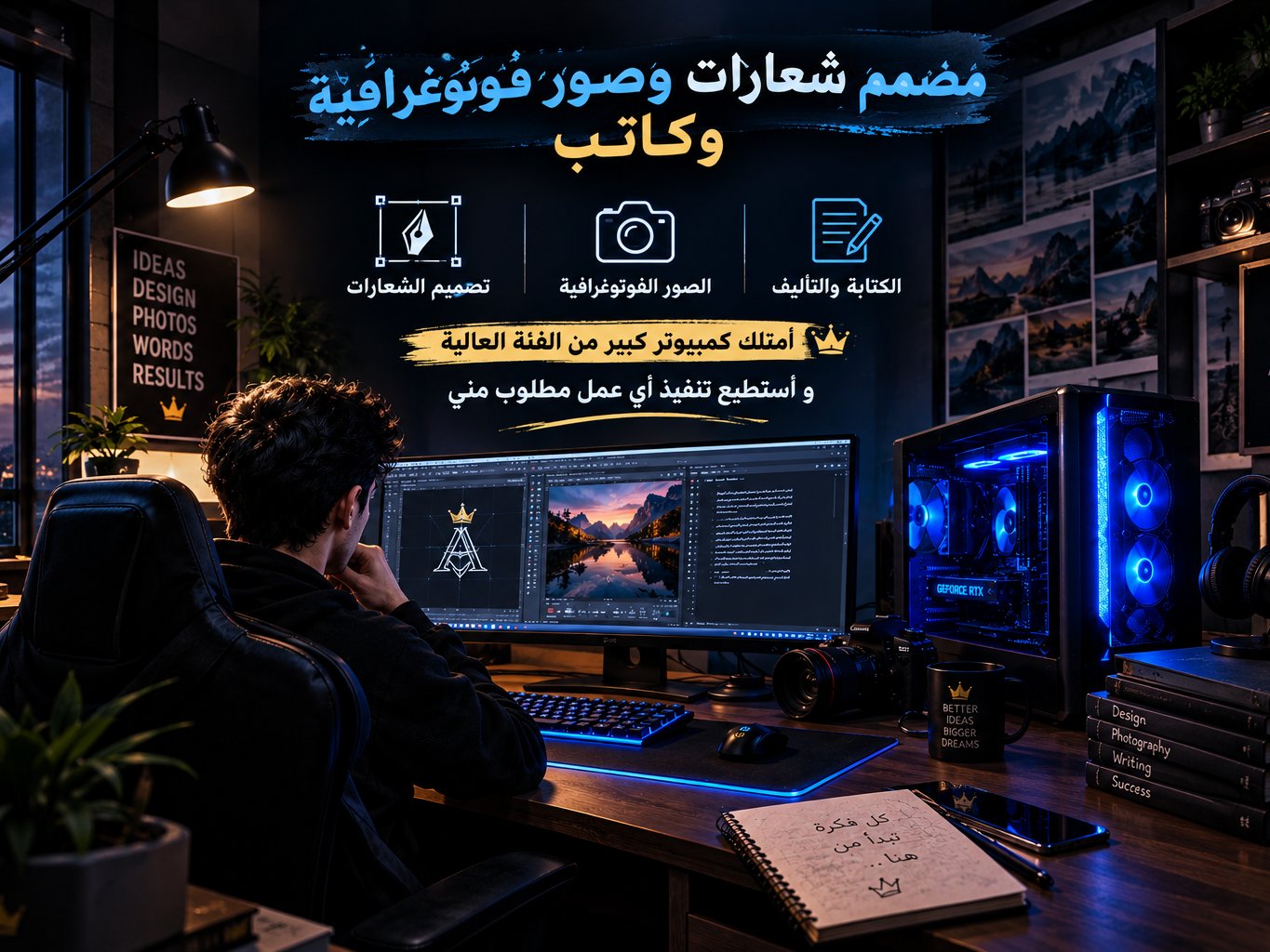 مصمم شعارات وصور فوتوغرافية وكاتب