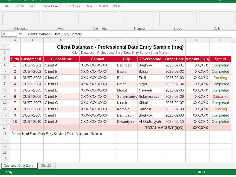 Excel Data Entry & Professional Formatting | إدخال البيانات وتنسيق Excel