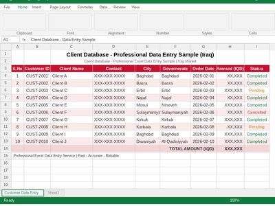 Excel Data Entry & Professional Formatting | إدخال البيانات وتنسيق Excel