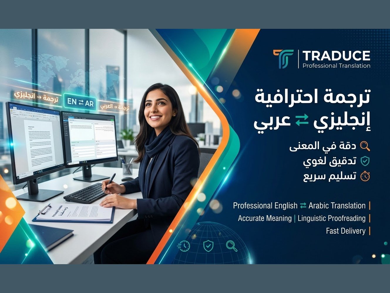 ترجمة احترافية من الإنجليزية إلى العربية وبالعكس مع تدقيق لغوي, image 1 of 4