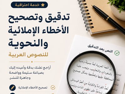 سأقوم بتدقيق وتصحيح الأخطاء الإملائية والنحوية للنصوص العربيه