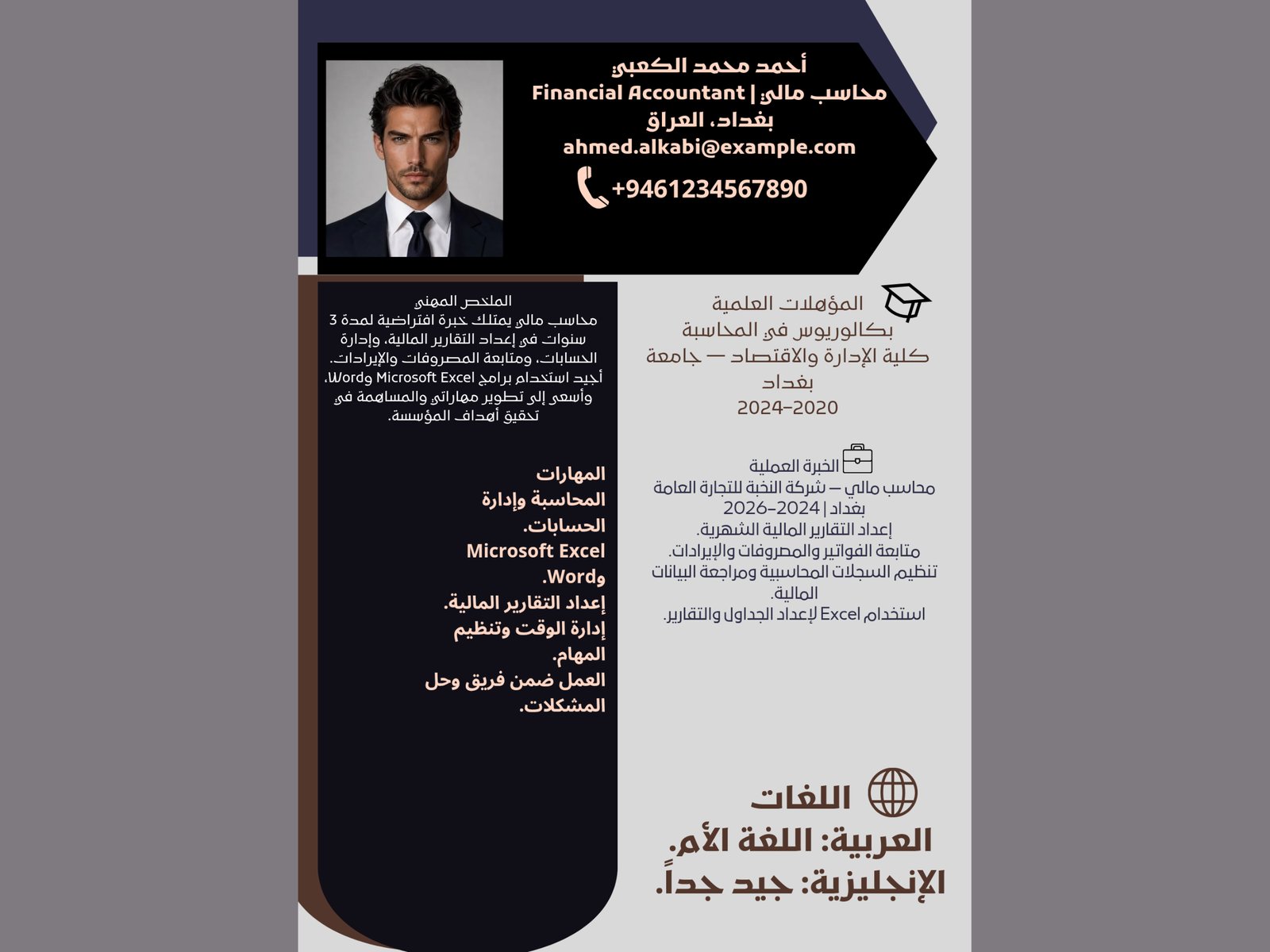 تصميم سيرة ذاتية CV احترافية بالعربي والإنجليزي بصيغة PDFو PNG، صورة 1 من 3