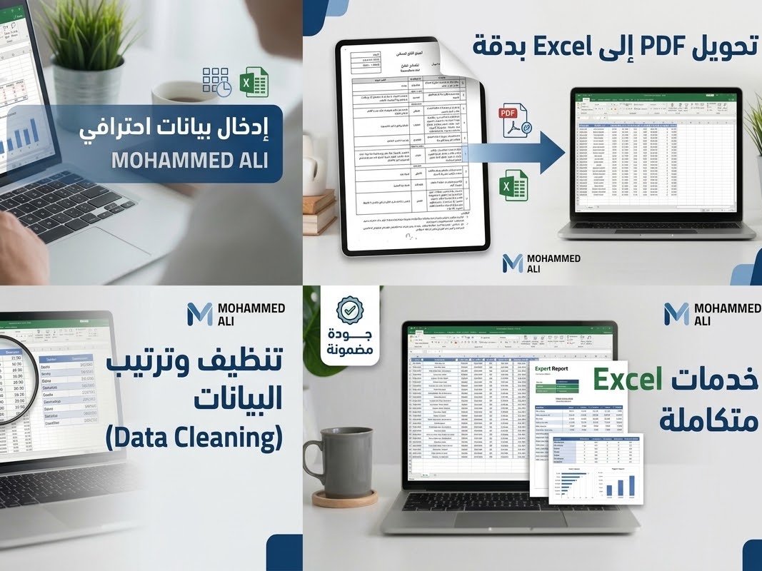 إدخال وتنظيم البيانات وتنسيق ملفات Excel بدقة واحترافية