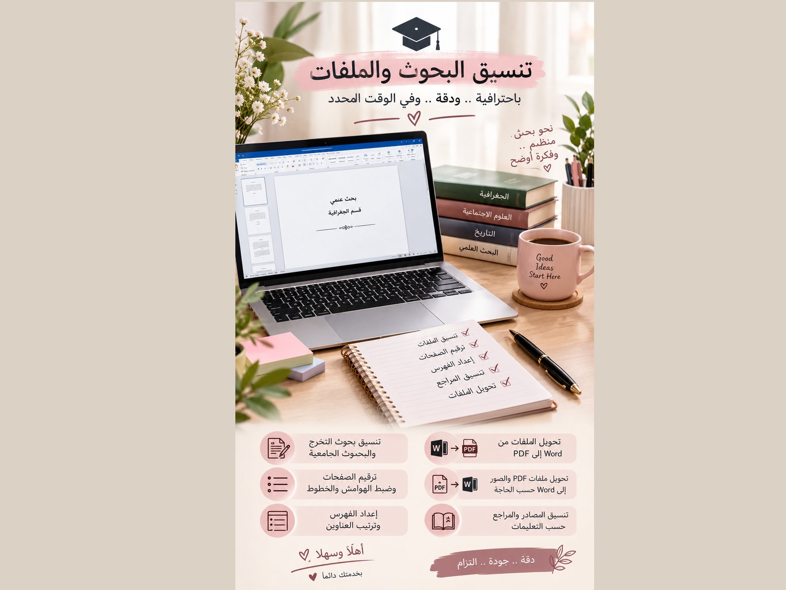 طباعة بحوث ورسائل ماجستير وطروحة دكتوراه وتنسيق البحوث وفهرست المصادر بجودة عالية
