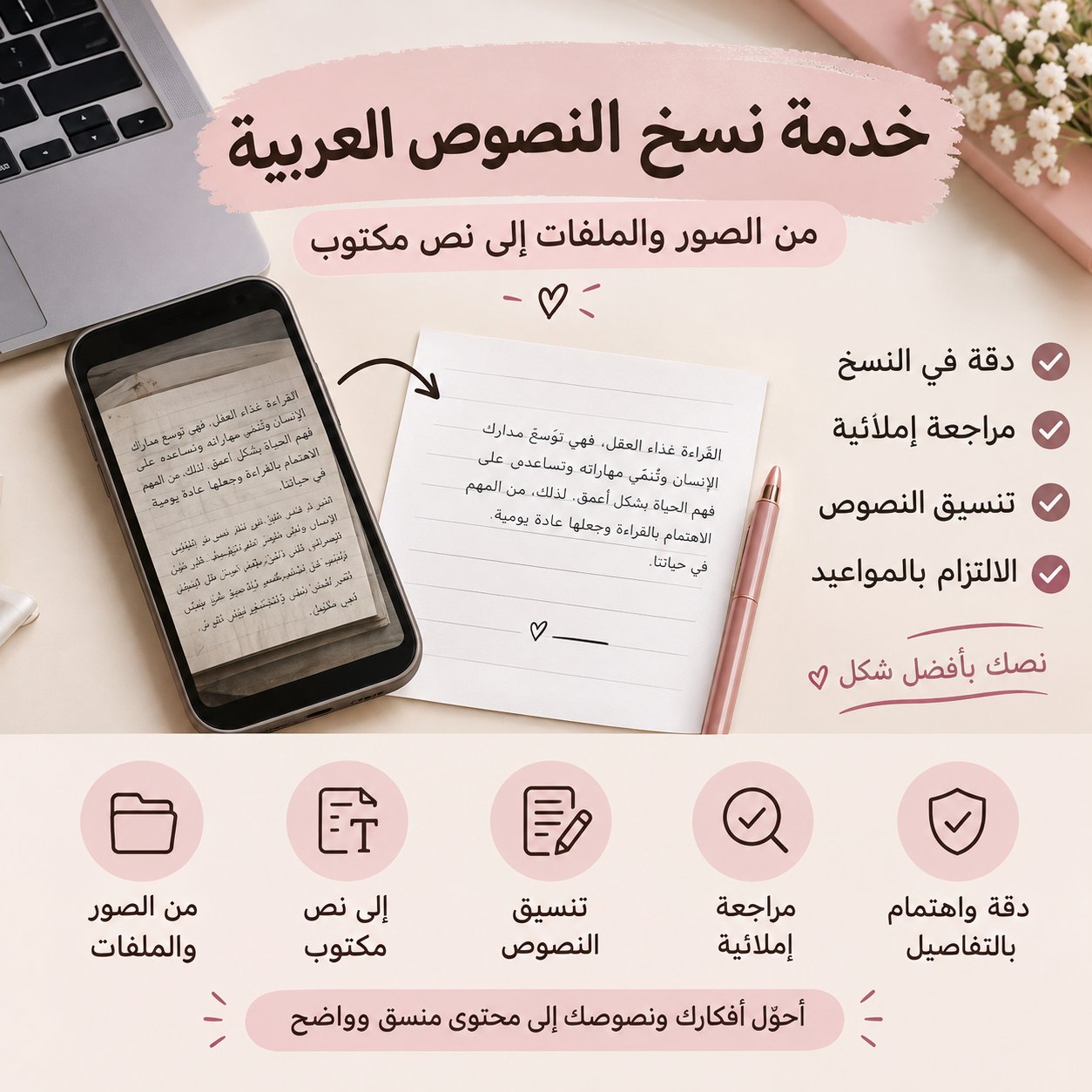 سأقدّم خدمة نسخ النصوص العربية بدقة من الصور والملفات، صورة 1 من 3