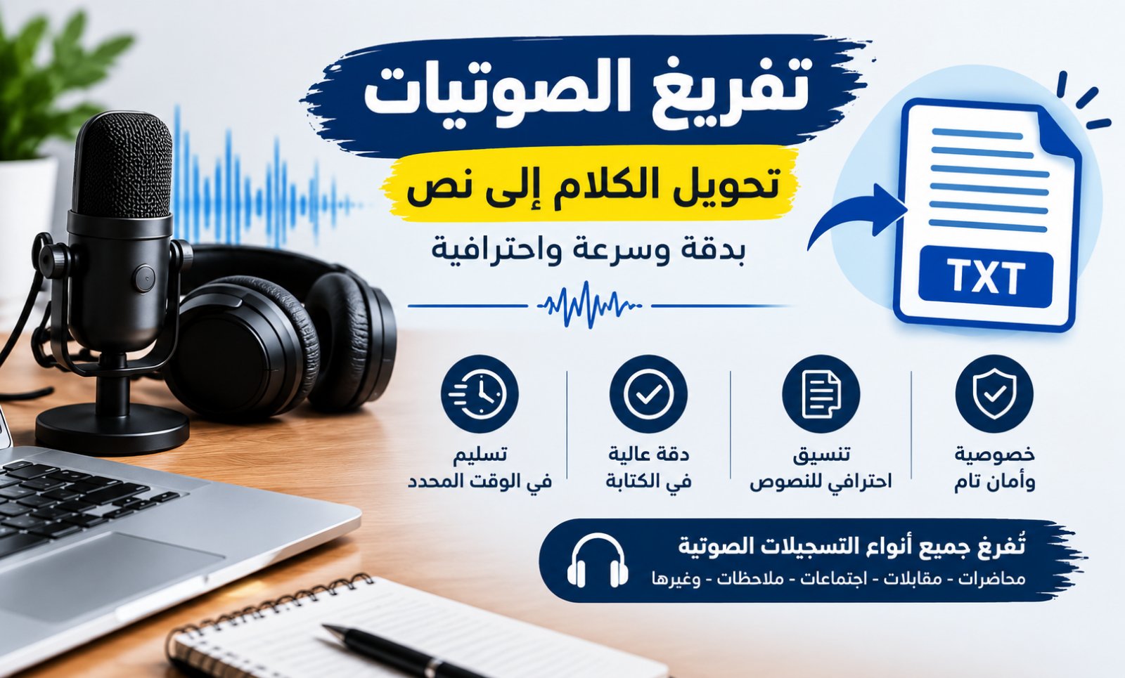سأحوّل التسجيلات الصوتية إلى نص عربي بدقة وسرعة، صورة ٣ من ٣