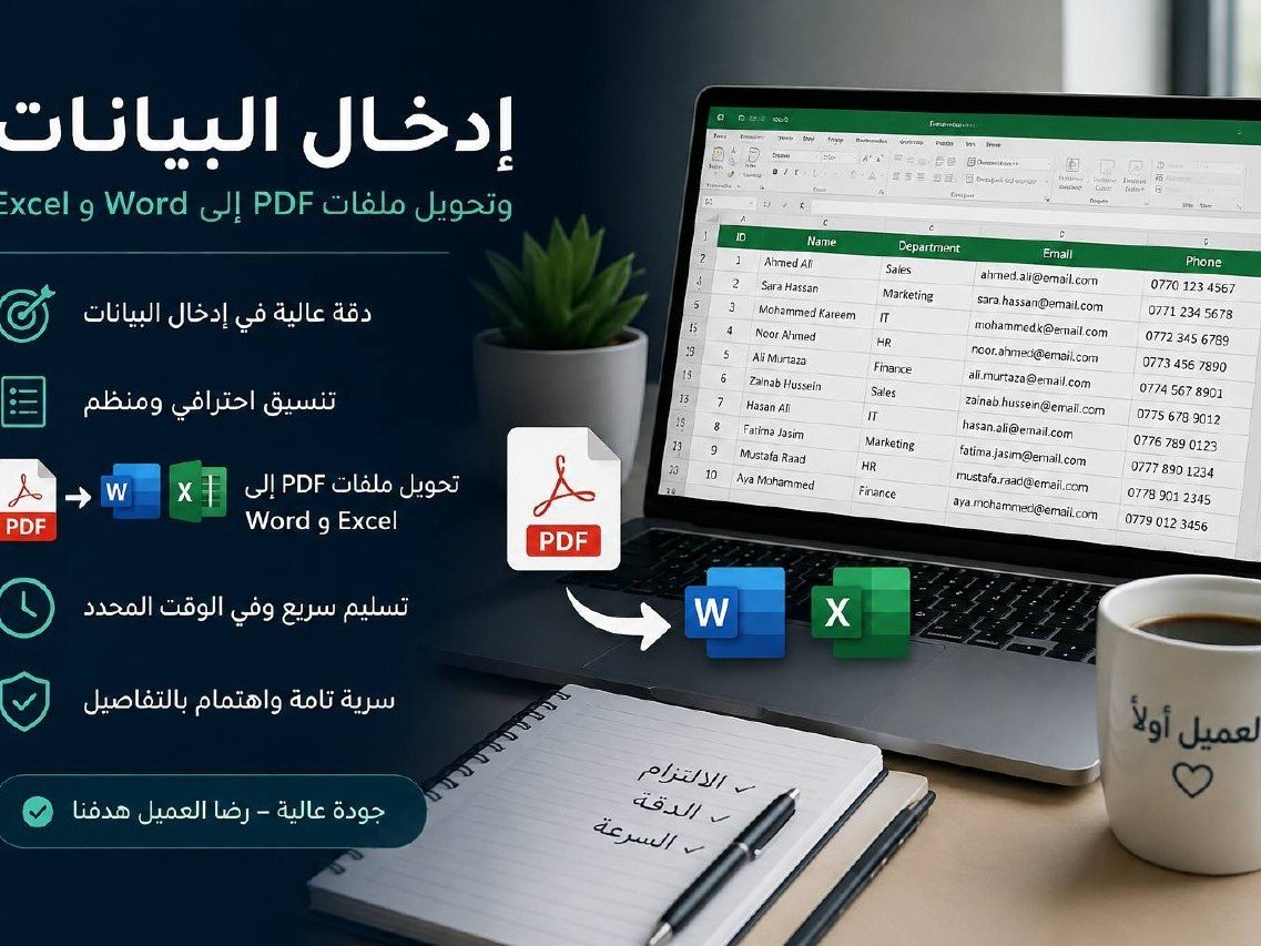إدخال البيانات وتحويل ملفات PDF إلى Word وExcel