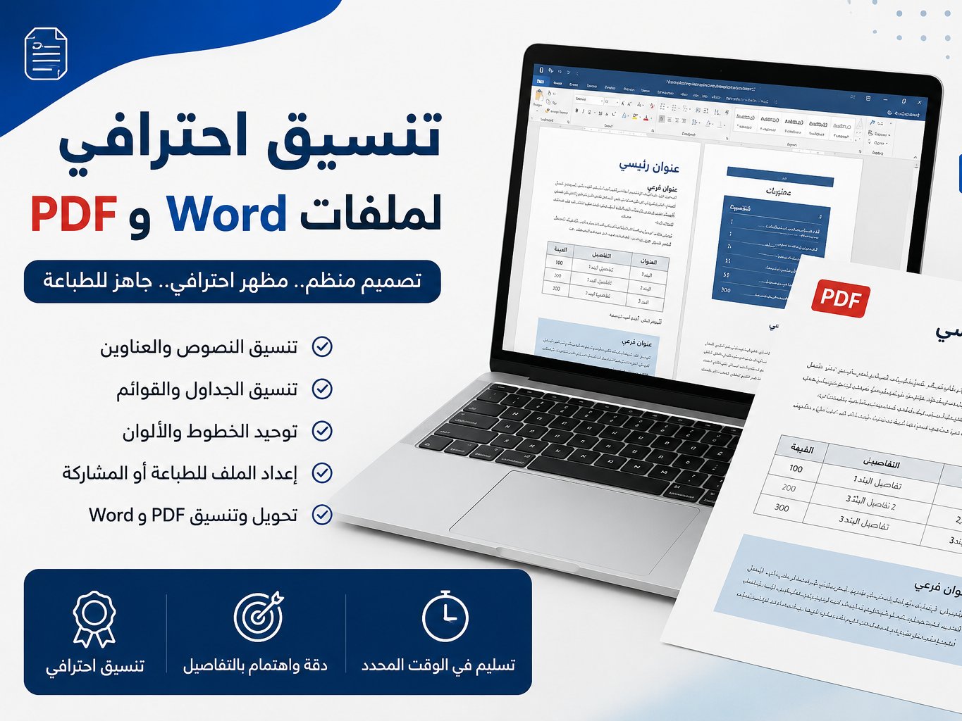 تنسيق ملفات Word وPDF باحترافية ودقة عالية