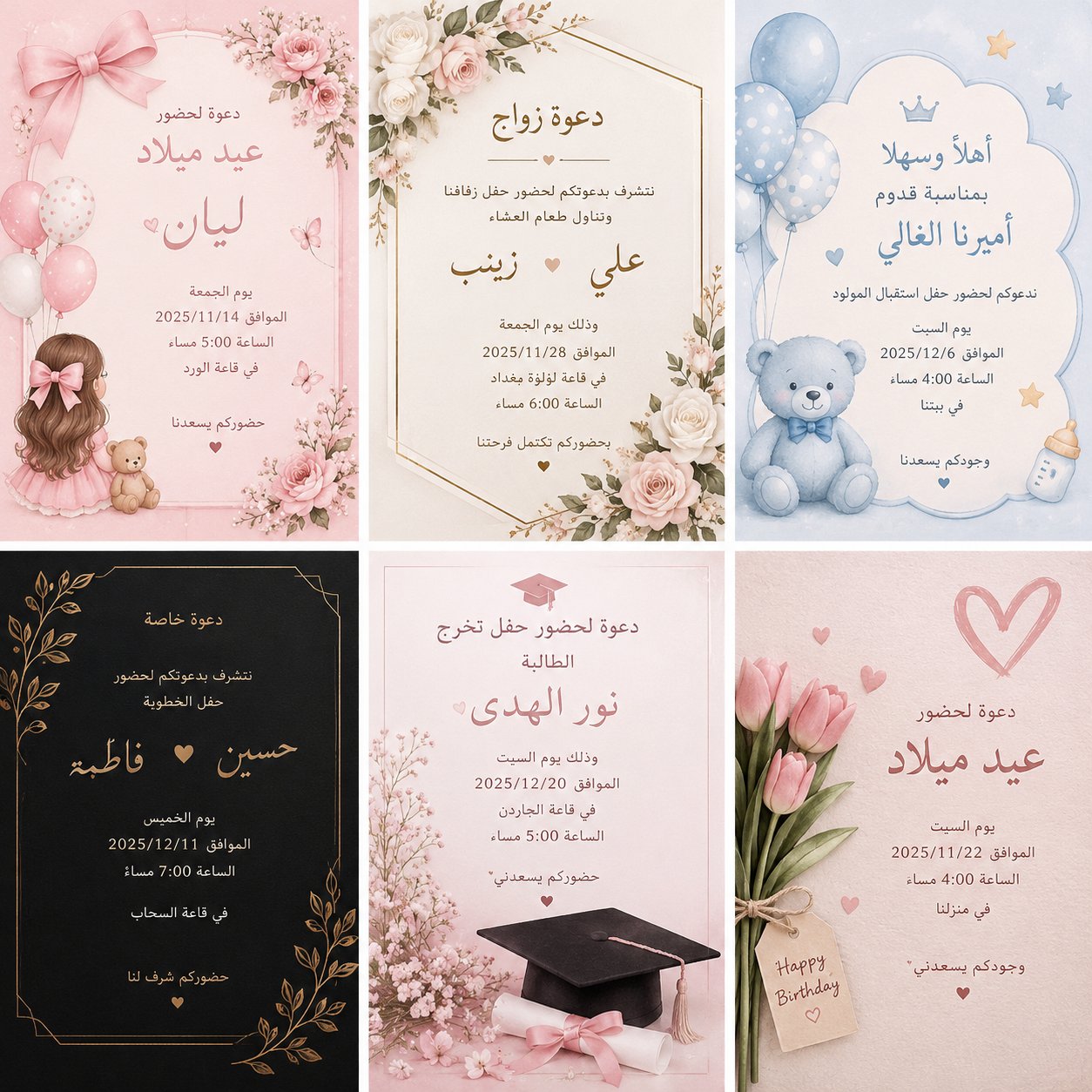 تصميم دعوات إلكترونية للمناسبات وأعياد الميلاد حسب الطلب