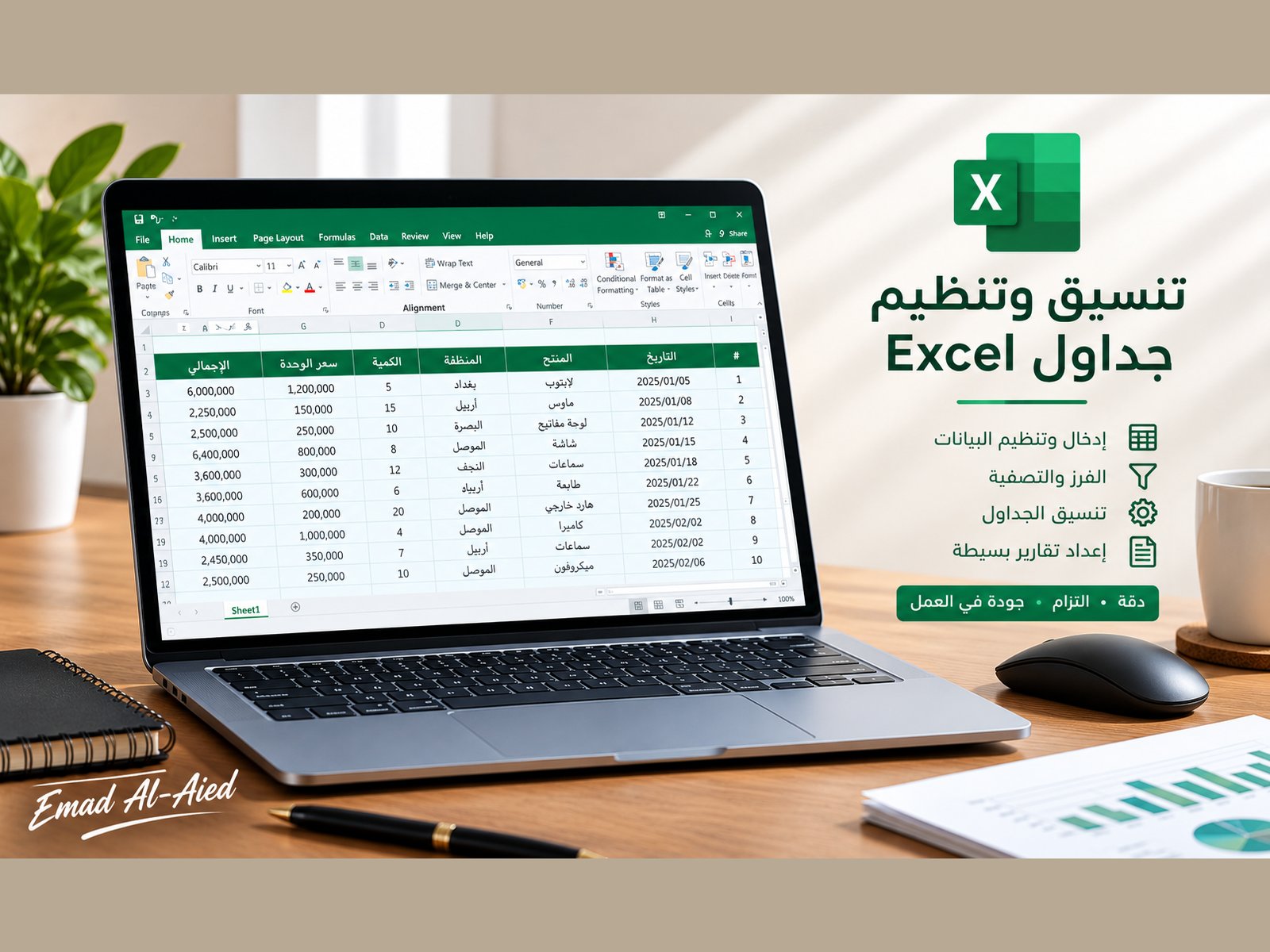 إدخال البيانات وتنسيق جداول Excel