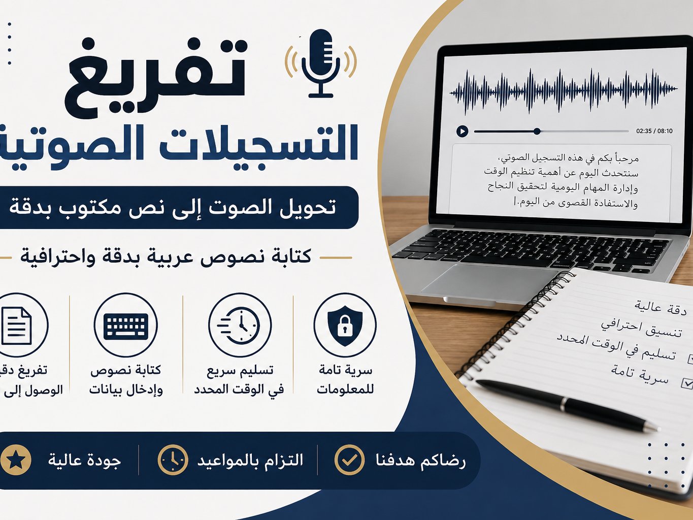 تفريغ صوتي، تحويل صوت إلى نص، كتابة نصوص، إدخال بيانات، كتابة عربية