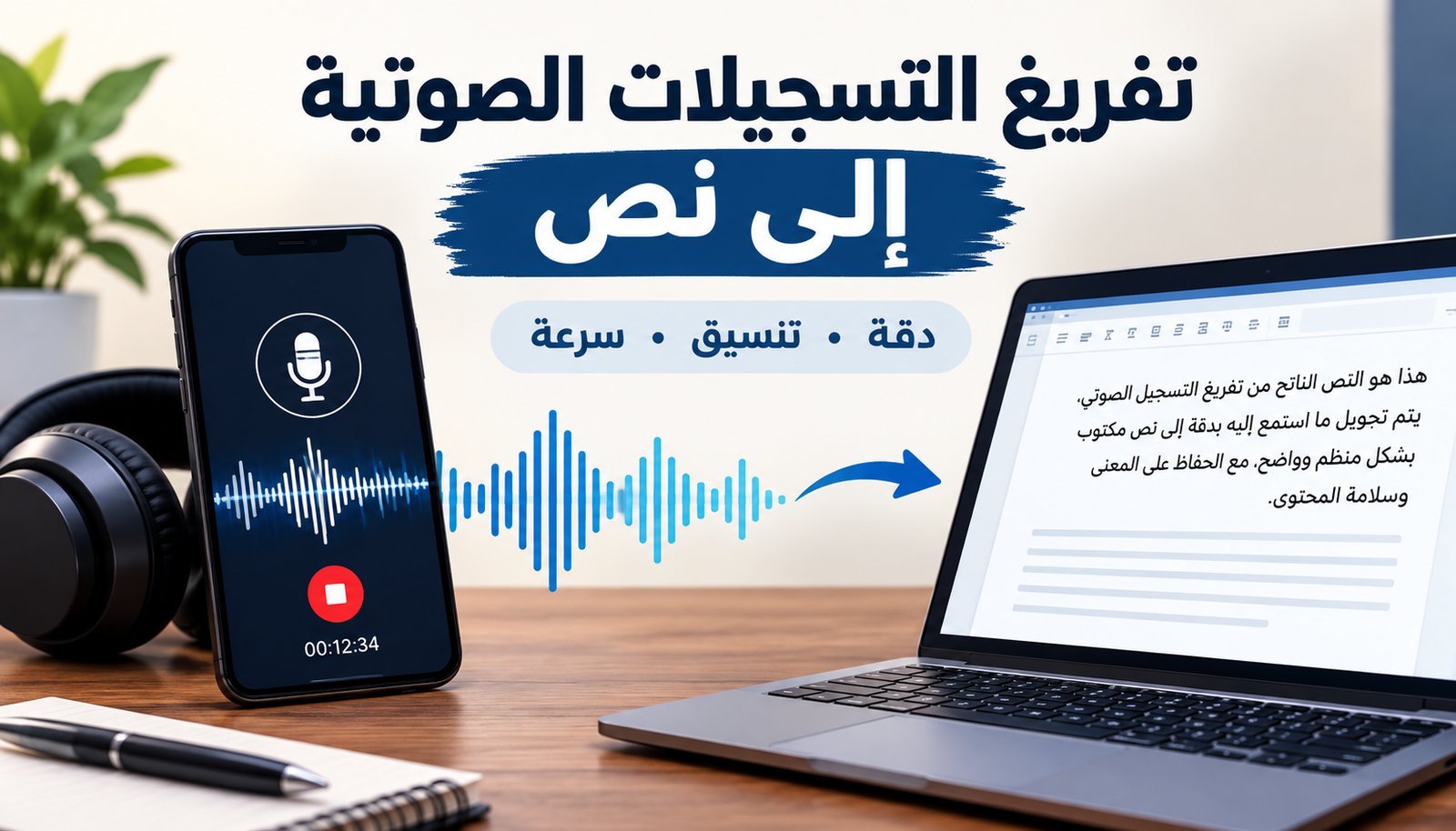 سأقوم بتفريغ التسجيلات الصوتية واحولها الى نص عربي بدقة