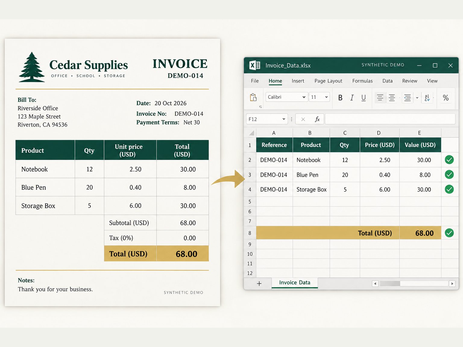 تحويل بيانات ملفاتك إلى جدول Excel منظم، صورة ١ من ٣