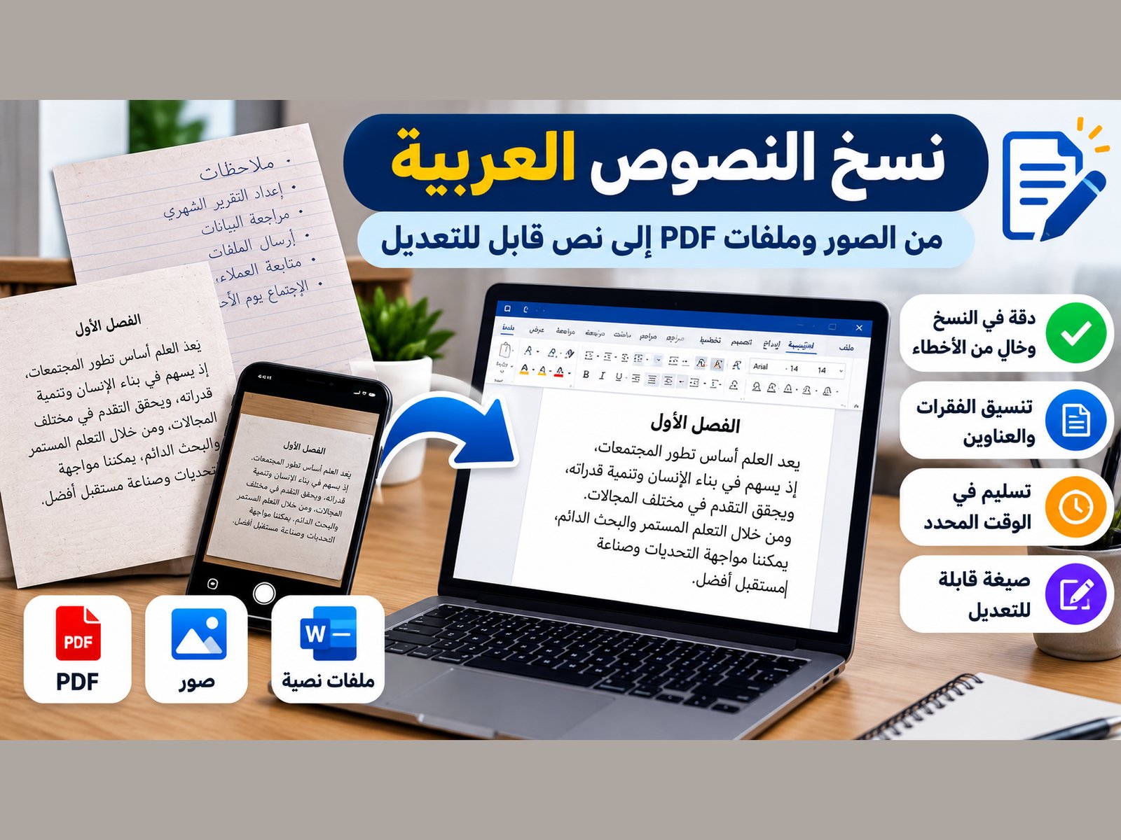 سأنسخ النصوص العربية من الصور وملفات PDF بدقة ووضوح، صورة 3 من 3