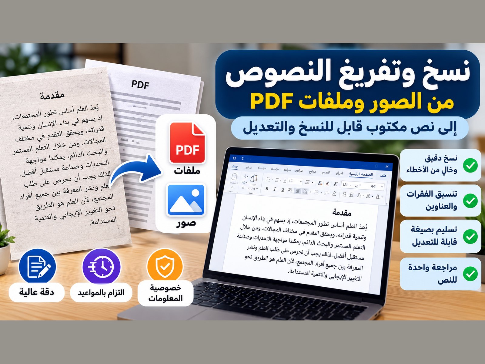 سأنسخ النصوص العربية من الصور وملفات PDF بدقة ووضوح، صورة 2 من 3