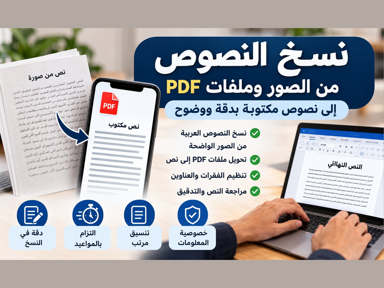 سأنسخ النصوص العربية من الصور وملفات PDF بدقة ووضوح، صورة 1 من 3