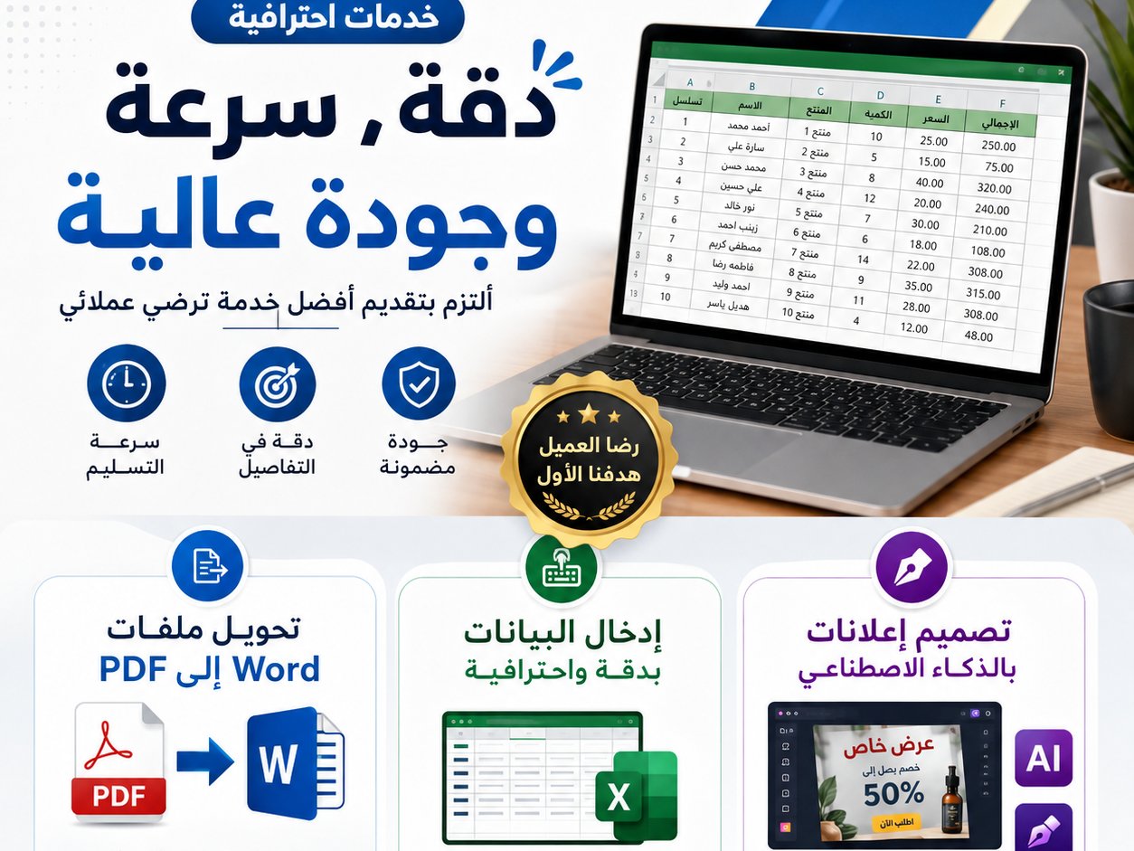 إدخال بيانات، تحويل PDF إلى Word، تصميم إعلانات، كتابة تقارير، وتدريس, image 4 of 5